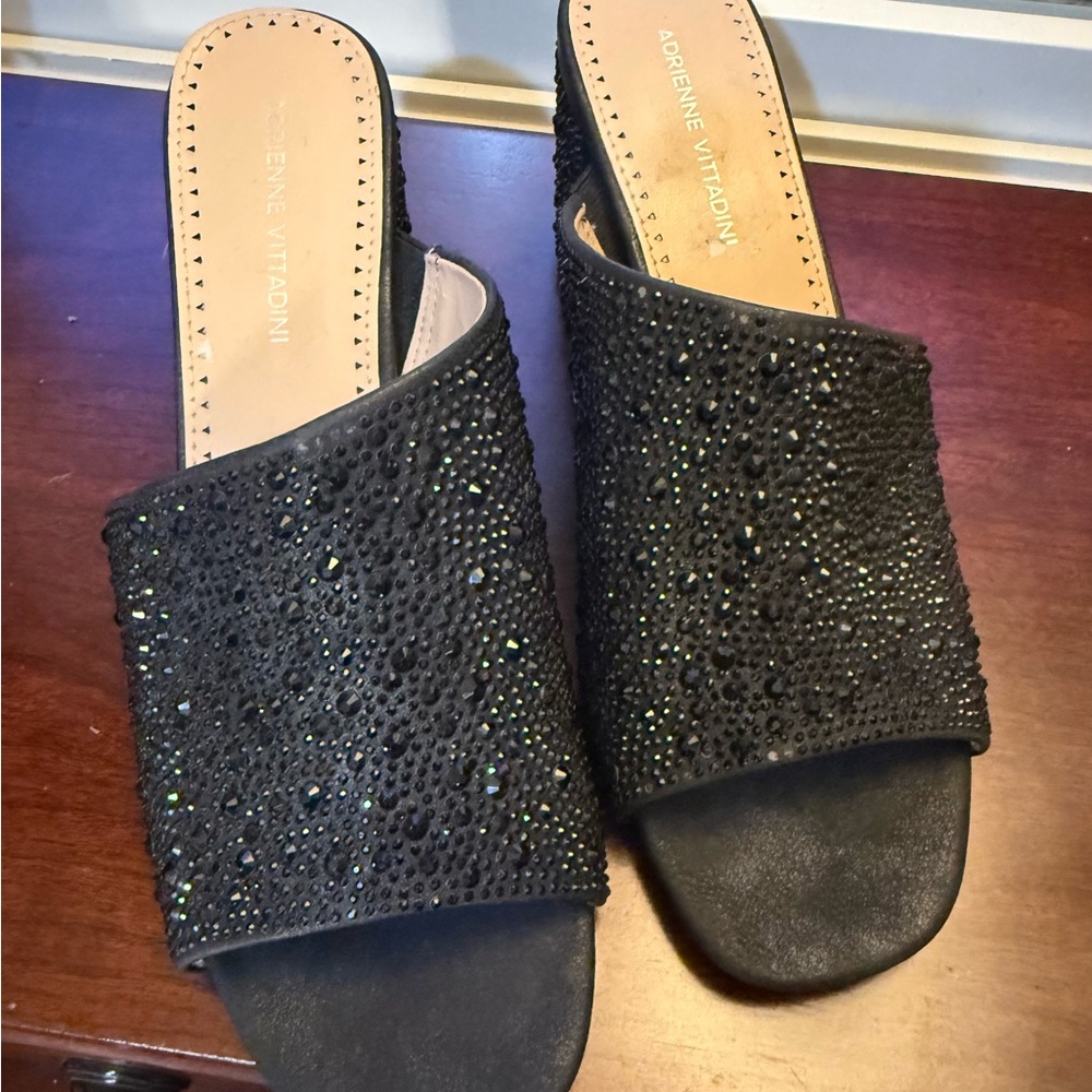 Adrienne Vittadini Black Crystal Mules